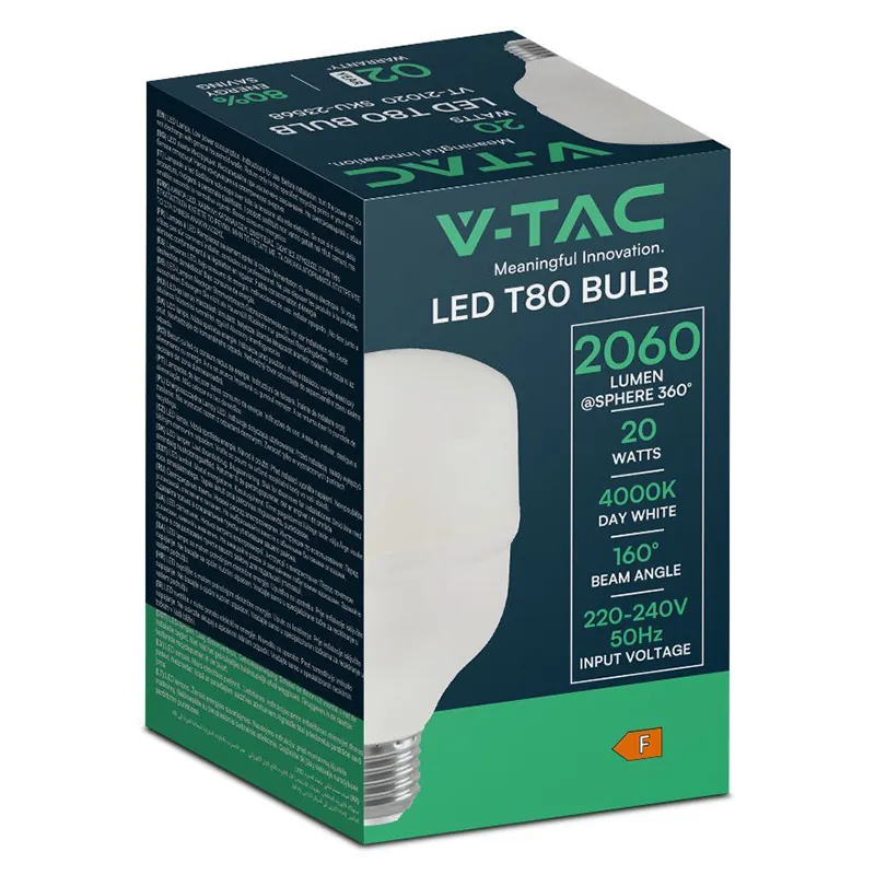 Bec LED T80 E27 20W 6500K Alb Rece