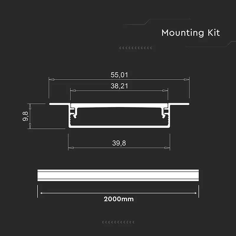 Profil Aluminiu pentru Banda LED 2M 40MM X 10MM - Argintiu