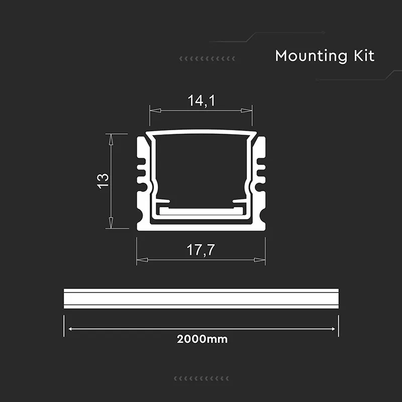 Profil Aluminiu pentru Banda LED 2M 17MM X 14MM - Argintiu