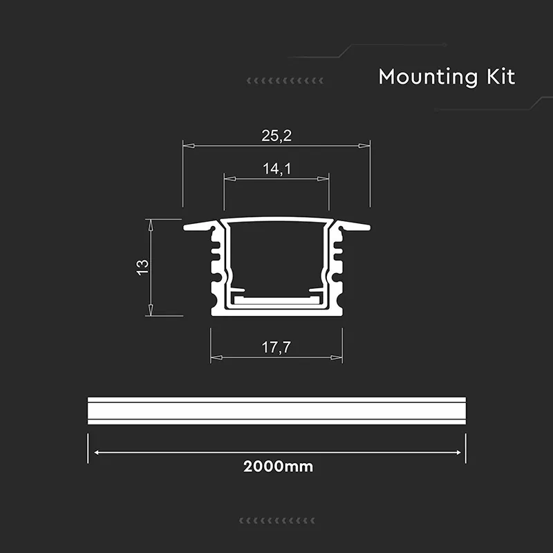 Profil Aluminiu pentru Banda LED 2M 17MM X 14MM - Argintiu