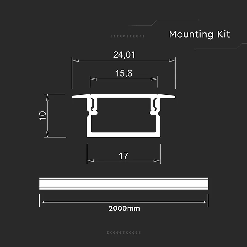Profil Aluminiu pentru Banda LED 2M 17MM X 10MM - Argintiu