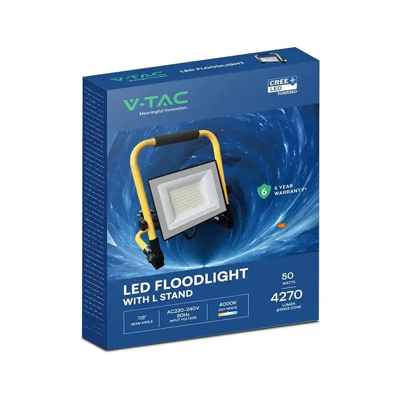 Reflector LED 50W 6500K Cablu 3M + Stand Cip Cree - Negru/Galben