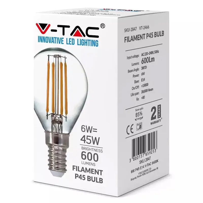 Bec E14 P45 cu Filament LED 6W 6400K
