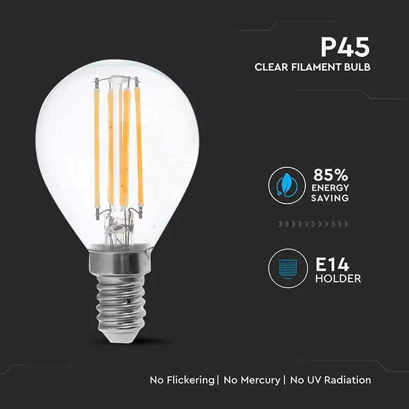 Bec Filament LED P45 E14 6W 130LM/Wat 2700K Alb Cald