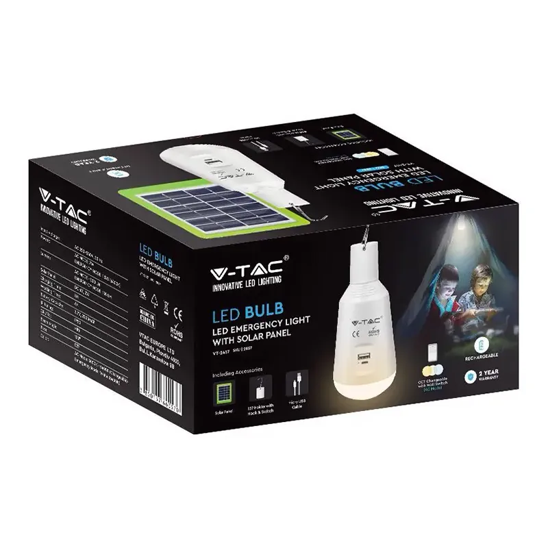 Bec LED E27 7W 3IN1 cu Acumulator Incarcare Solara si USB