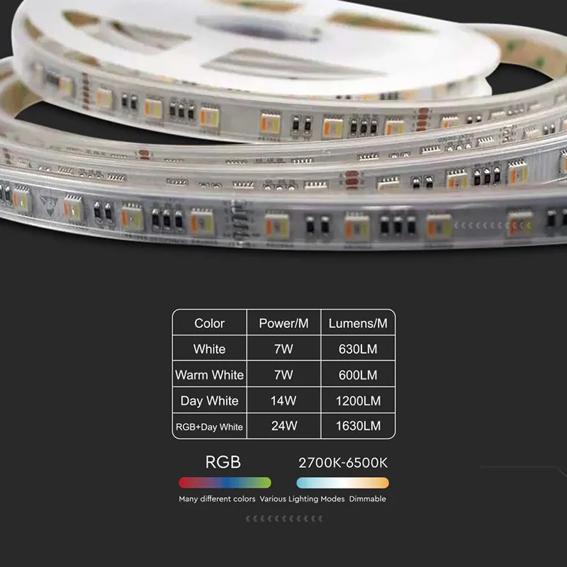 Banda LED 24V SMD5050 60LED/M 3IN1 RGB + Alb IP65 5M