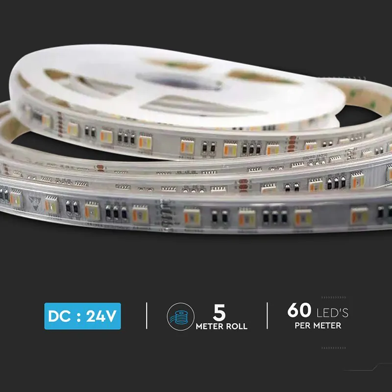 Banda LED 24V SMD5050 60LED/M 3IN1 RGB + Alb IP65 5M