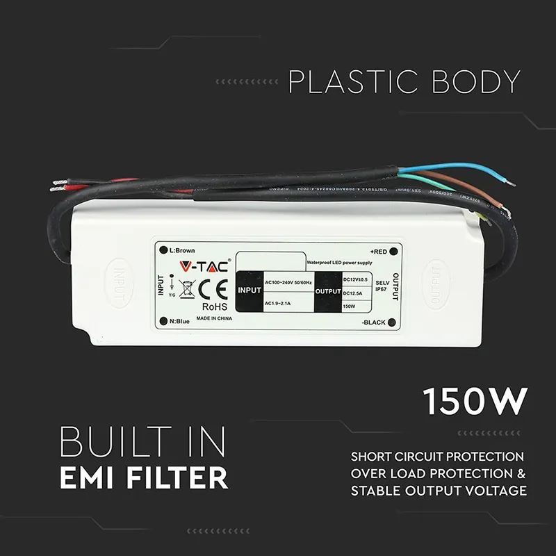 Sursa Alimentare Banda LED  12V 12.5A 150W IP67
