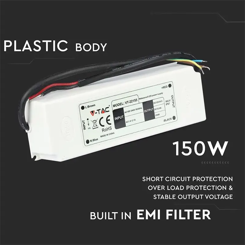 Sursa Alimentare Banda LED  12V 12.5A 150W IP67