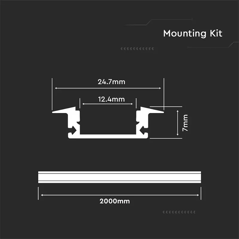 Profil Aluminiu pentru Banda LED 2M 24.7MM X 7MM Mat