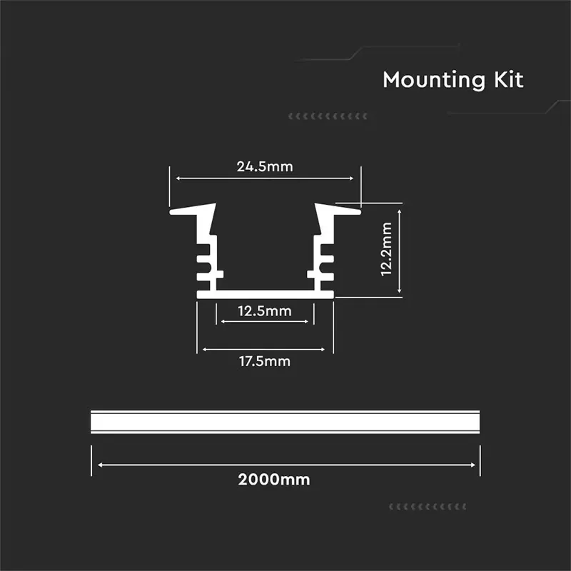Profil Aluminiu pentru Banda LED 2M 24.5MM X 12.2MM Mat