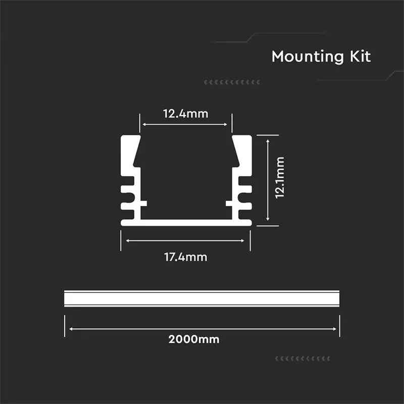 Profil Aluminiu pentru Banda LED 2M 17.4MM X 12.1MM Mat