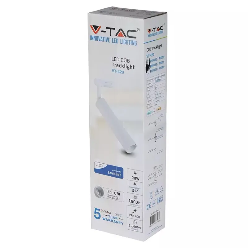 Corp Iluminat LED 20W Tracklight 5000K Alb Neutru