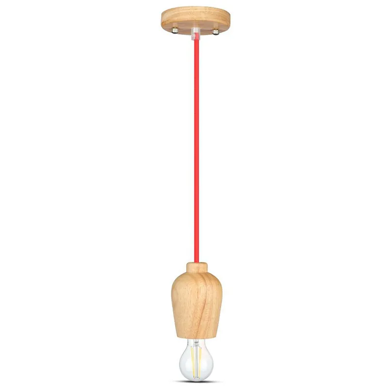 Pendul Tavan Soclu E27 Lemn - Rosu