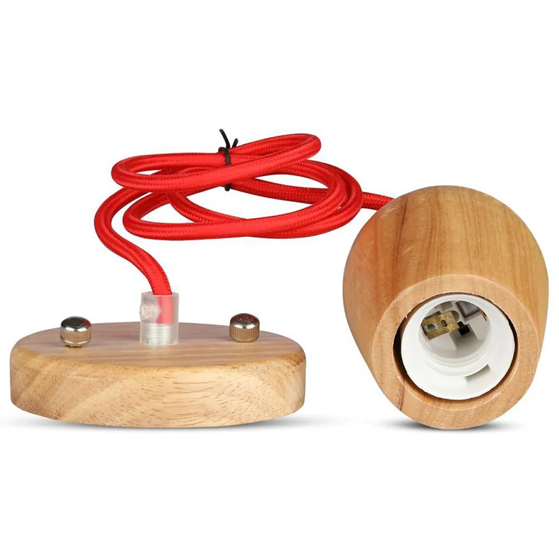 Pendul Tavan Soclu E27 Lemn - Rosu