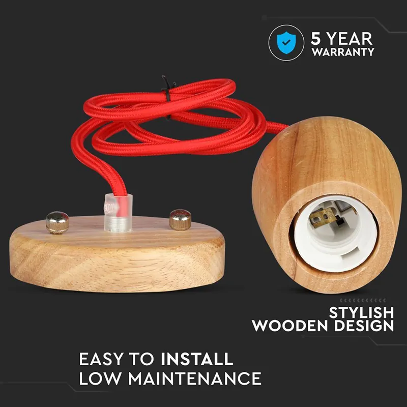 Pendul Tavan Soclu E27 Lemn - Rosu