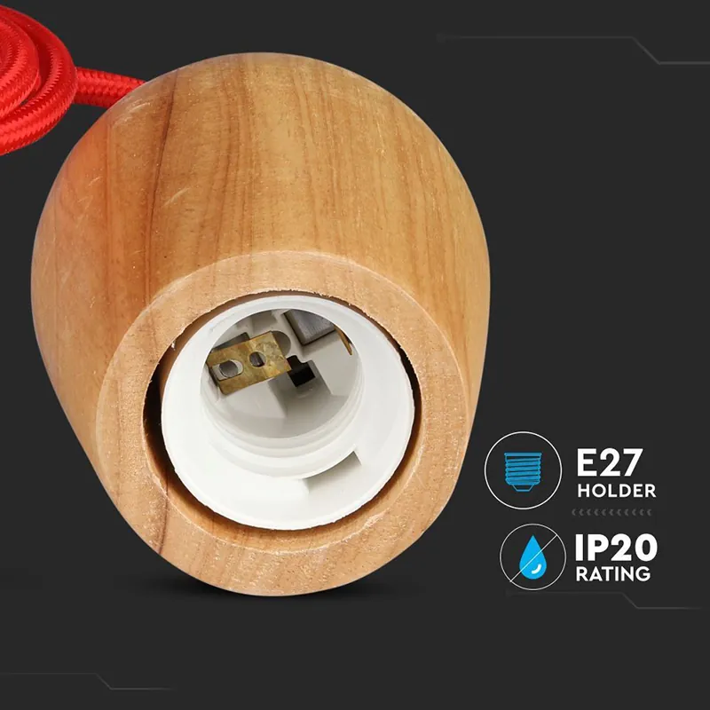 Pendul Tavan Soclu E27 Lemn - Rosu