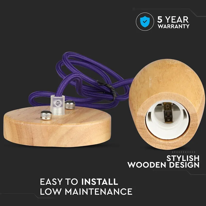 Pendul Tavan Soclu E27 Lemn - Violet