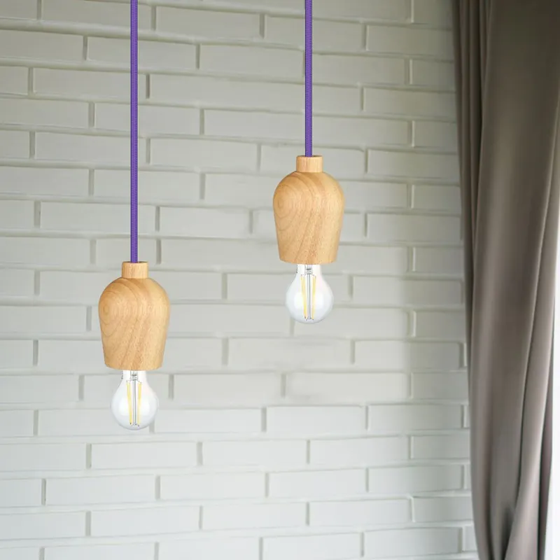 Pendul Tavan Soclu E27 Lemn - Violet