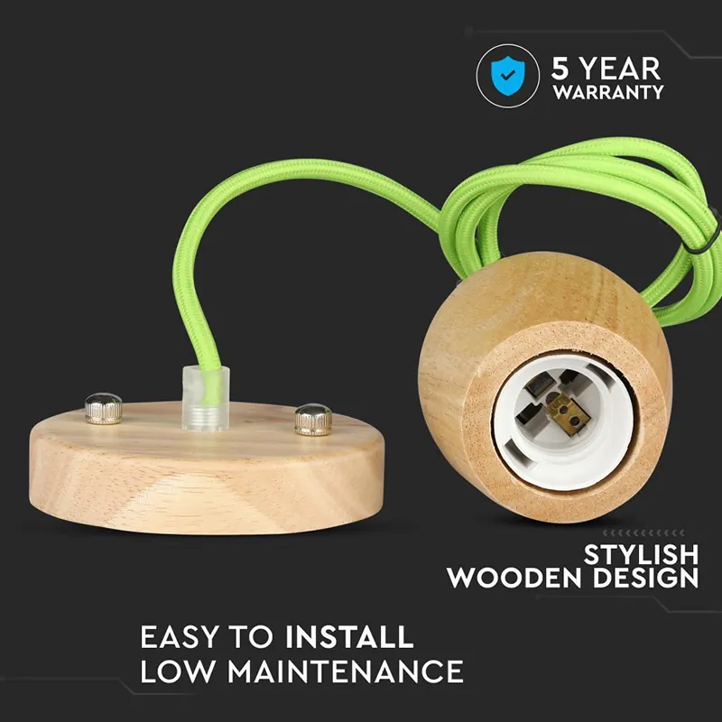 Pendul Tavan Soclu E27 Lemn - Verde