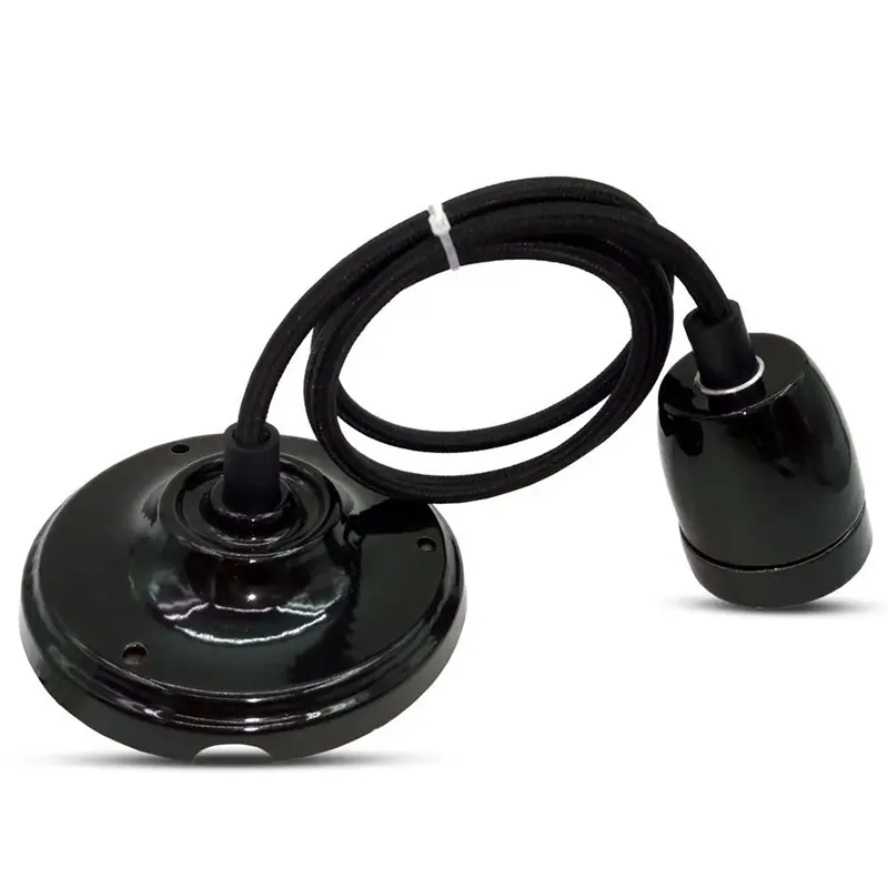 Pendul Tavan Portelan Soclu E27 - Negru