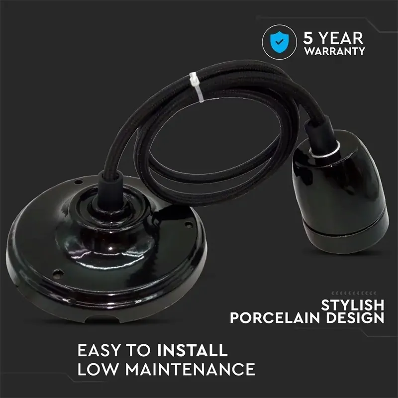 Pendul Tavan Portelan Soclu E27 - Negru