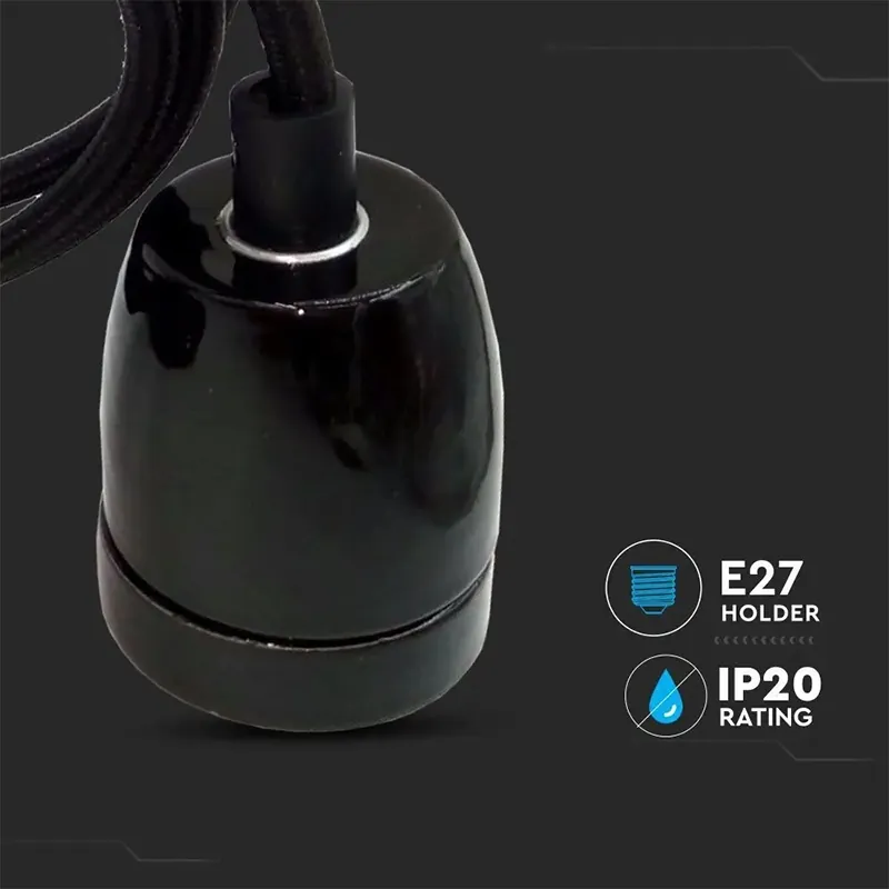 Pendul Tavan Portelan Soclu E27 - Negru