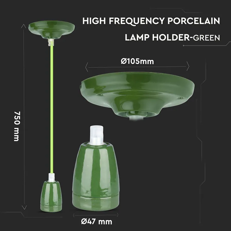 Pendul Tavan Portelan Soclu E27 - Verde