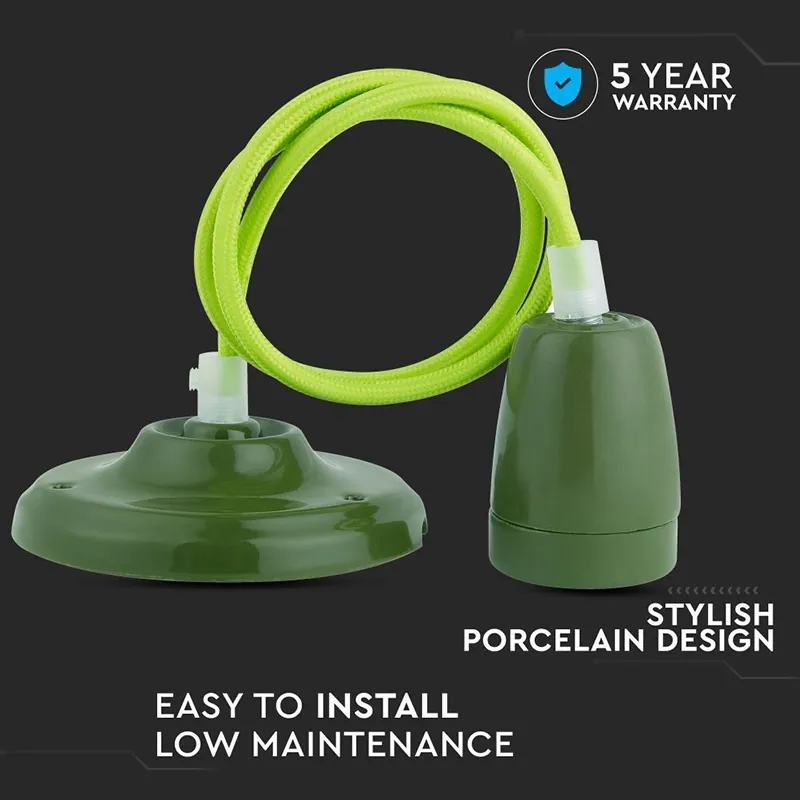 Pendul Tavan Portelan Soclu E27 - Verde
