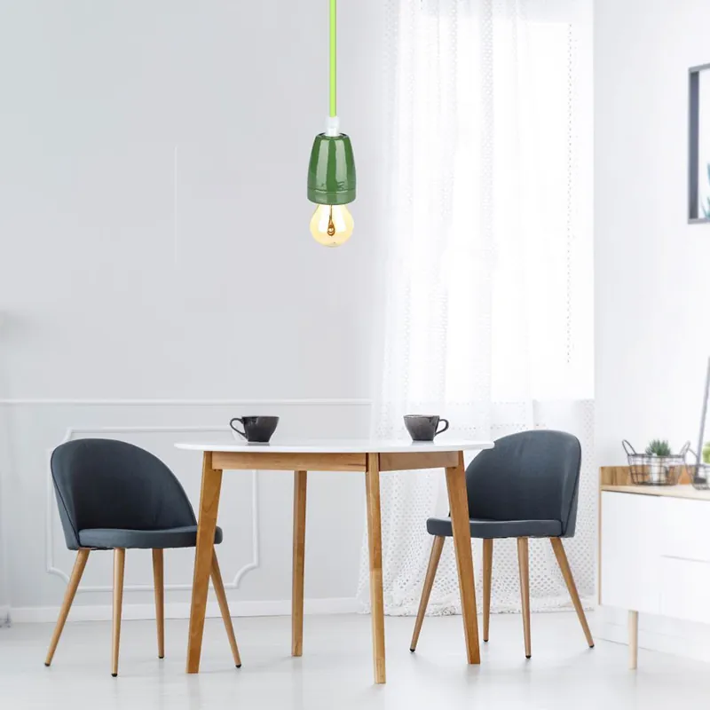 Pendul Tavan Portelan Soclu E27 - Verde