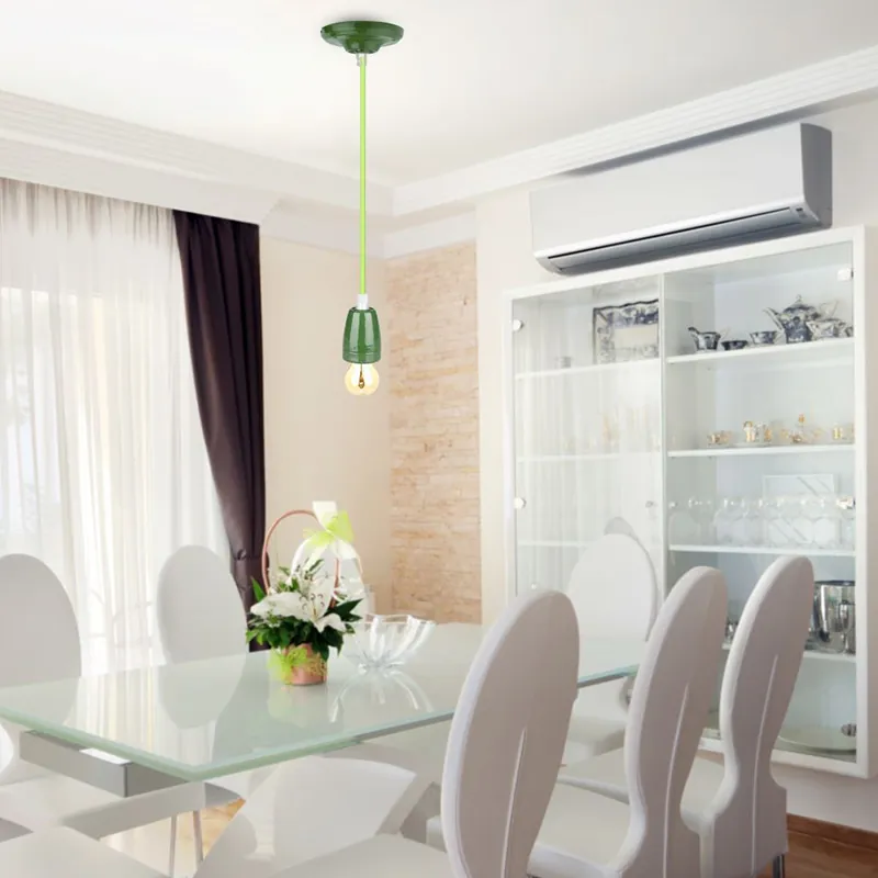 Pendul Tavan Portelan Soclu E27 - Verde