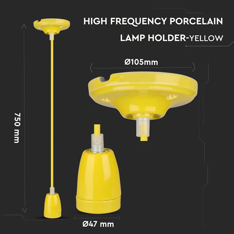 Pendul Tavan Portelan Soclu E27 - Galben