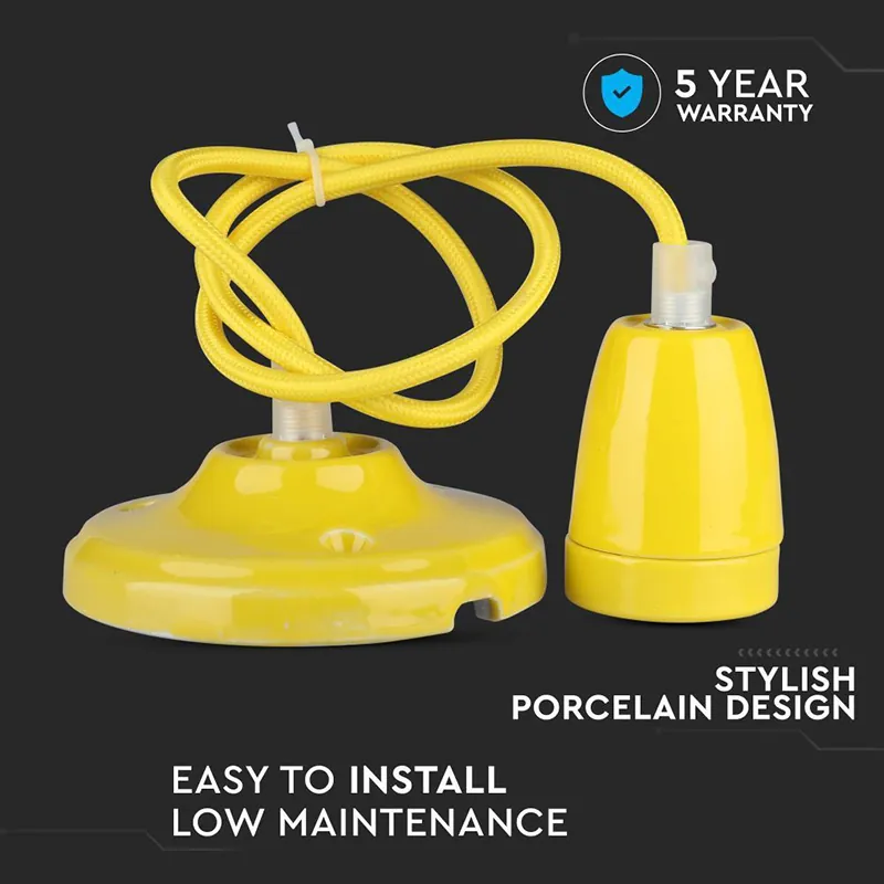 Pendul Tavan Portelan Soclu E27 - Galben