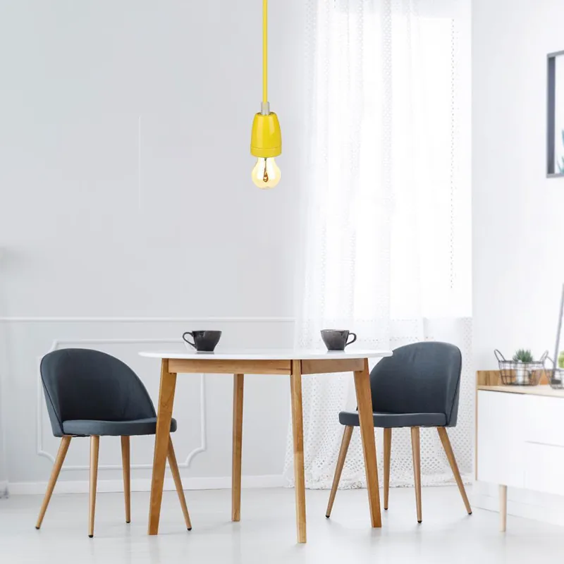 Pendul Tavan Portelan Soclu E27 - Galben