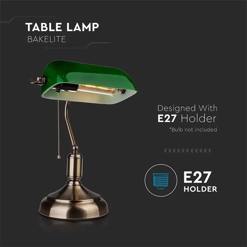 Lampa Birou Soclu E27 Corp Metal si Sticla - Verde
