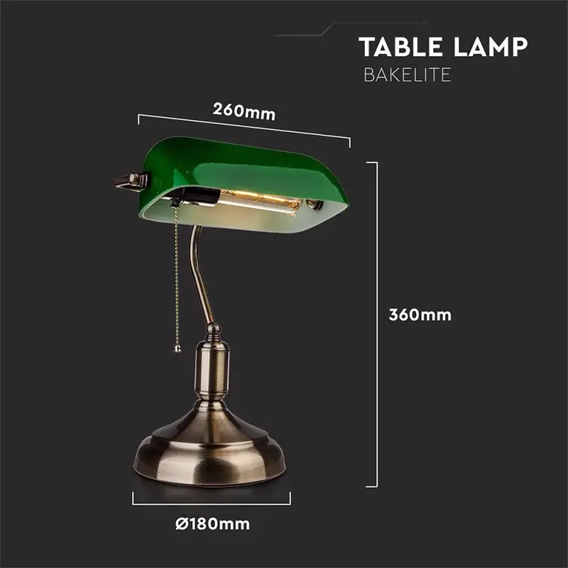 Lampa Birou Soclu E27 Corp Metal si Sticla - Verde