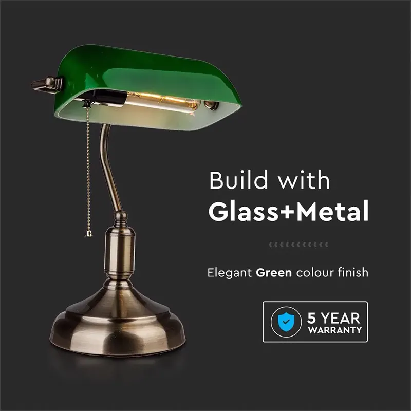 Lampa Birou Soclu E27 Corp Metal si Sticla - Verde