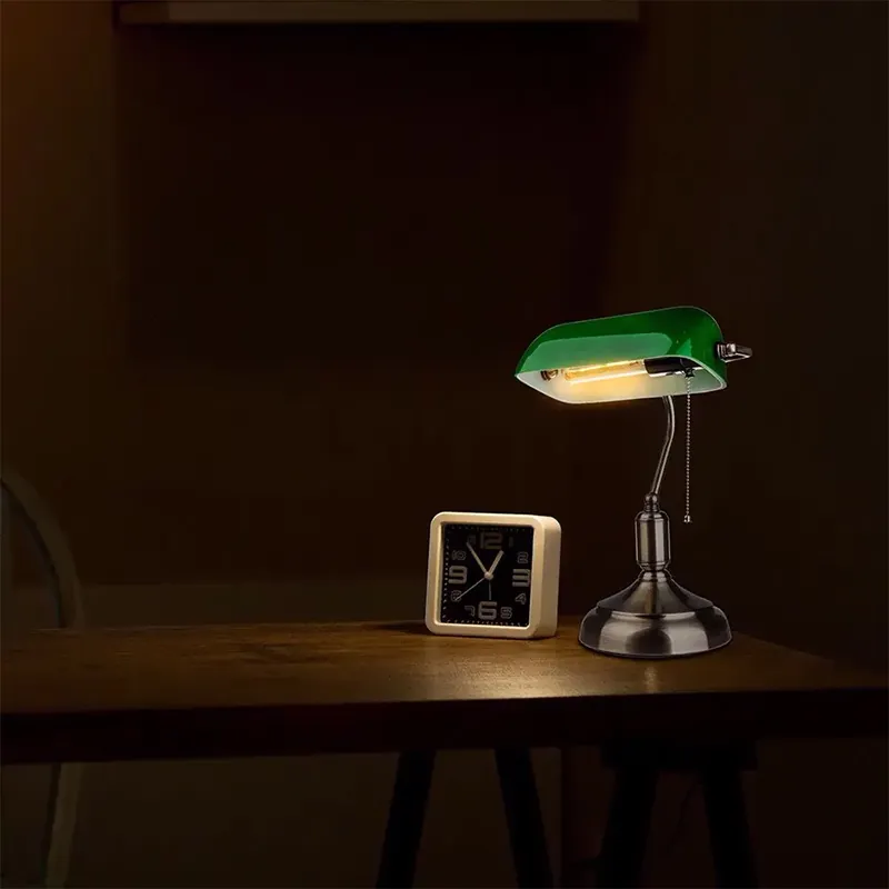 Lampa Birou Soclu E27 Corp Metal si Sticla - Verde