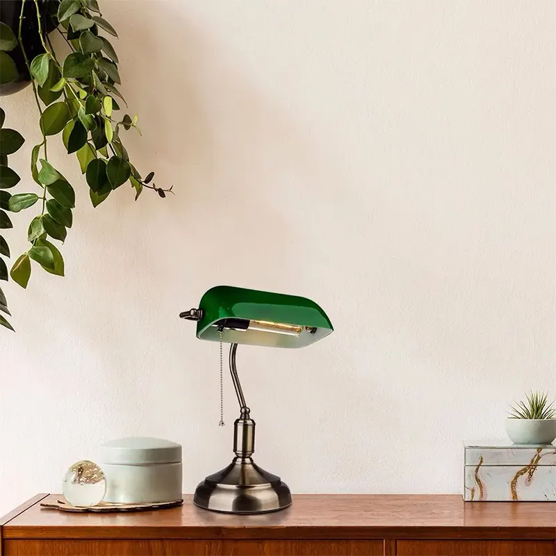 Lampa Birou Soclu E27 Corp Metal si Sticla - Verde