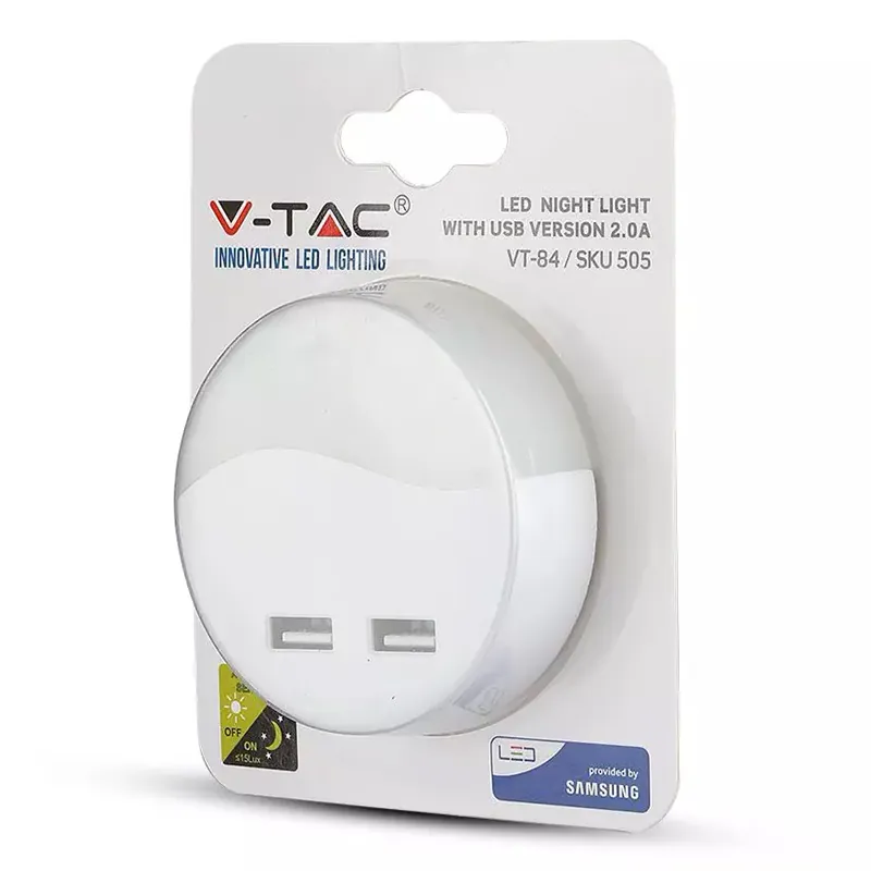 Lampa Veghe Rotunda cu Senzor Lumina 3000K Alb Cald + 2USB