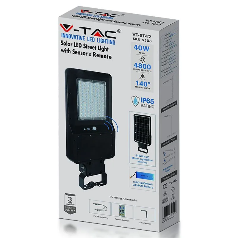 Corp Iluminat Stradal LED Solar 40W 4000K Alb Neutru