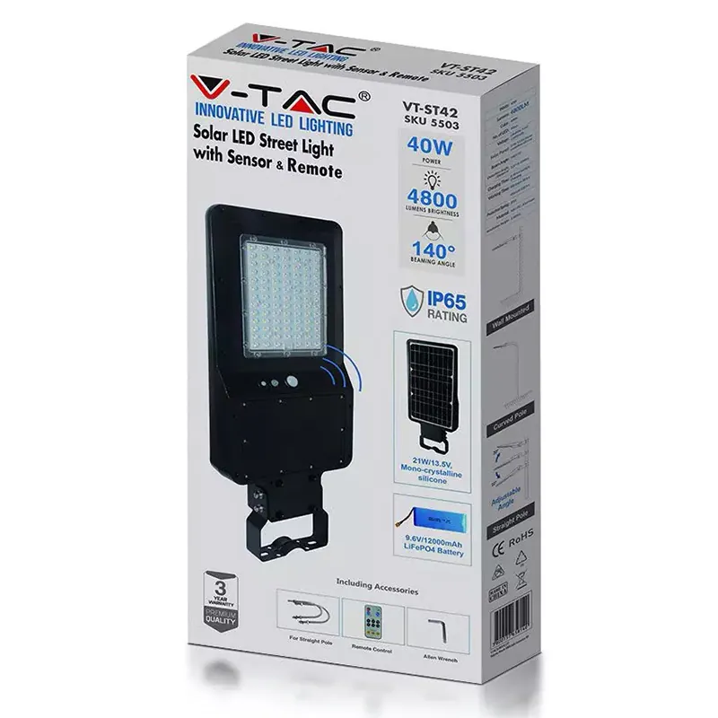 Corp Iluminat Stradal LED Solar 40W 120LM/W 6000K Alb Rece