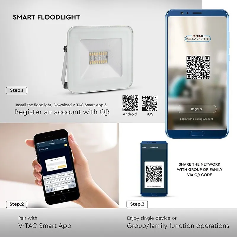 Reflector LED Smart RGB + Alb 20W  IP65 - Alb
