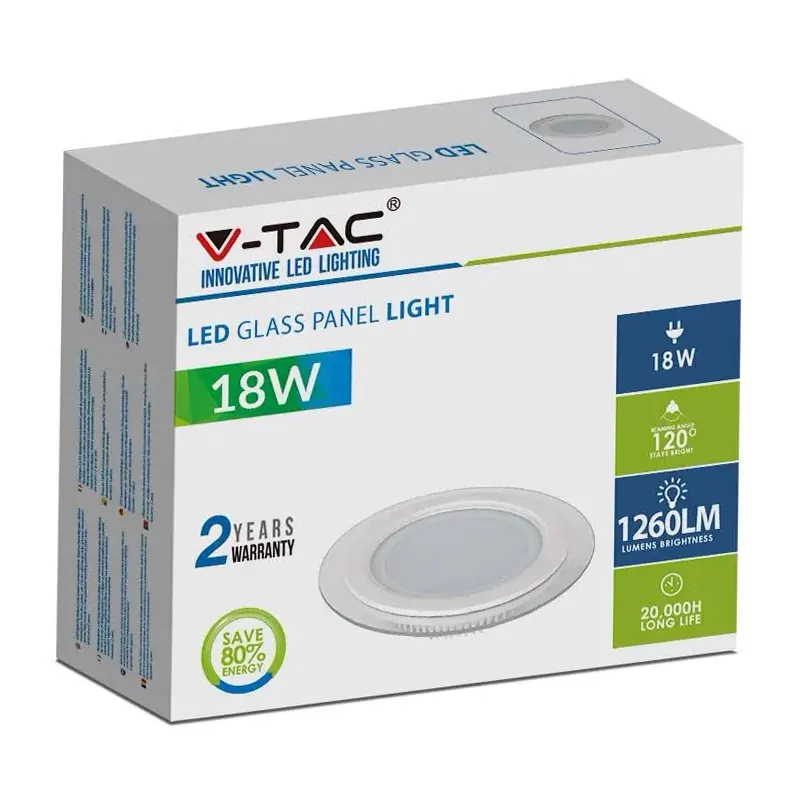 Panou LED Rotund Incorporabil 18W 4000K Alb Neutru, Sticla