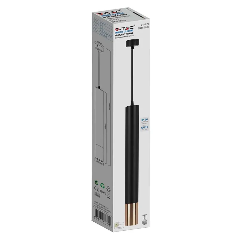 Pendul cu Soclu GU10 60X500MM - Negru/Auriu