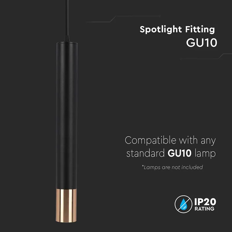 Pendul cu Soclu GU10 60X500MM - Negru/Auriu