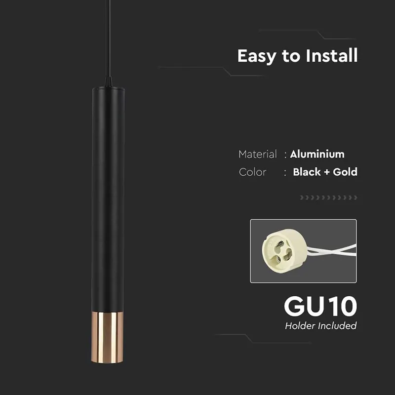 Pendul cu Soclu GU10 60X500MM - Negru/Auriu
