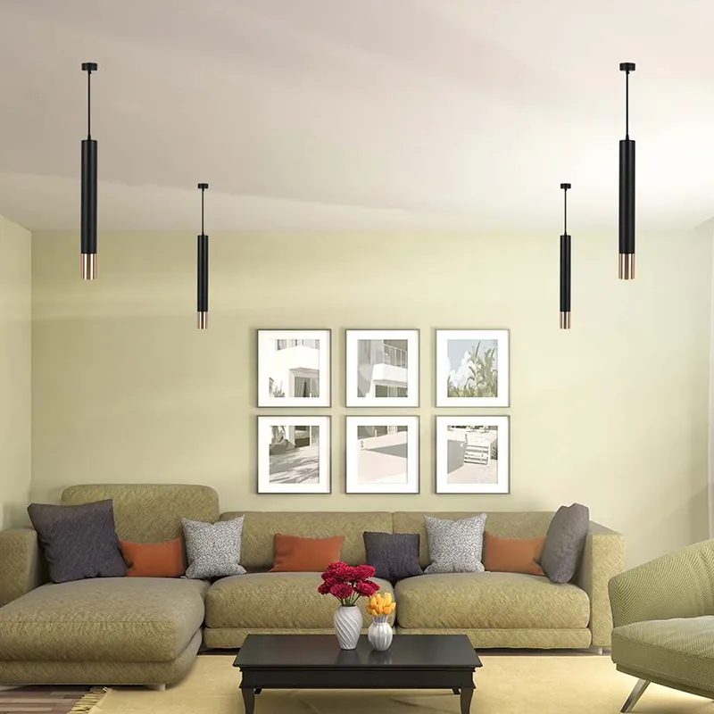 Pendul cu Soclu GU10 60X500MM - Negru/Auriu