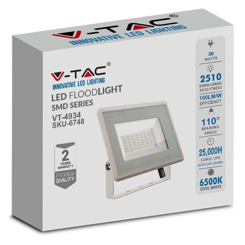 Reflector LED SMD 30W 6500K IP65 - Alb