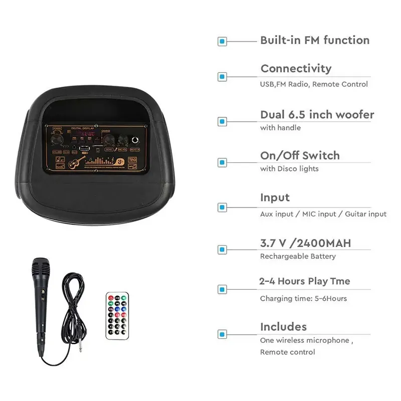 Boxa Portabila 2X6" 50W RMS BT/FM/AUX
